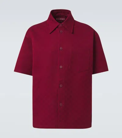 Gucci Gg Cotton Jacquard Oversized Shirt In Burgundy