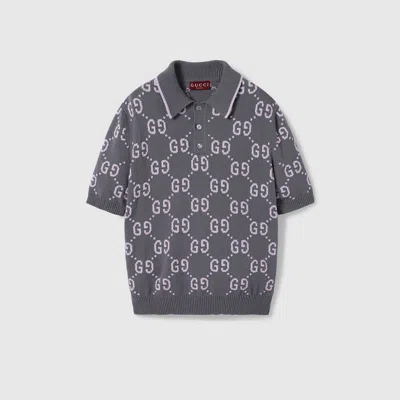 Gucci Gg Cotton Jacquard Polo Shirt In Grey