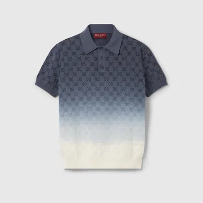 Gucci Gg Cotton Knit Jacquard Polo Shirt In Blue