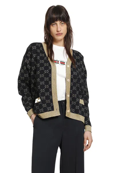 Gucci Gg Cotton Lamé Cardigan In Blue