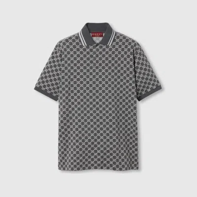 Gucci Gg Cotton Lamé Jacquard Polo Shirt In Grey