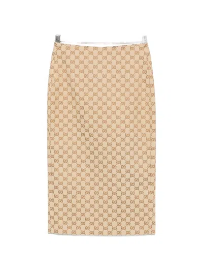 Gucci Gg Cotton Midi Skirt In Beige