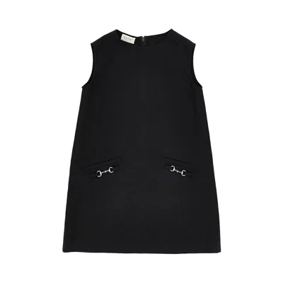Gucci Kids' Gg Cotton Mini Dress With Horsebit In Black