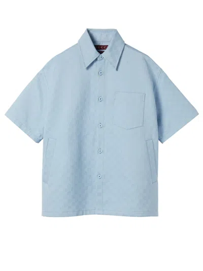 Gucci Gg Cotton Oversized Shirt In Blue