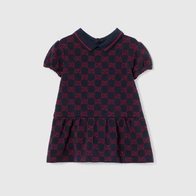 Gucci Babies' Gg Cotton Piquet Dress In Blue