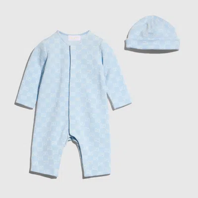 Gucci Babies' Gg Cotton Piquet Gift Set In Blue