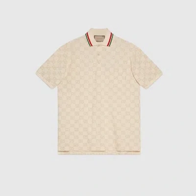 Gucci Gg-embroidery Cotton Polo Shirt In Nude