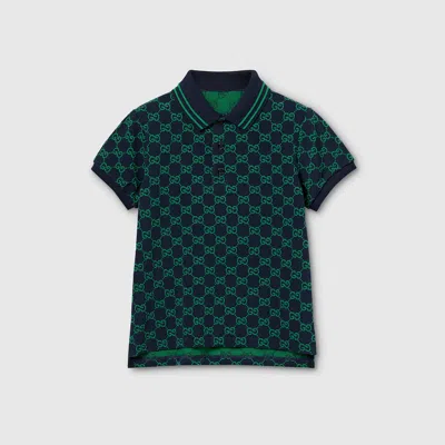Gucci Kids' Gg Cotton Polo Shirt In Blue