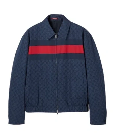 Gucci Gg Cotton Poplin Jacket With Web In Blue