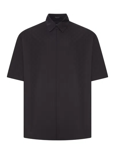 Gucci Gg Cotton Poplin Zip Shirt In Black