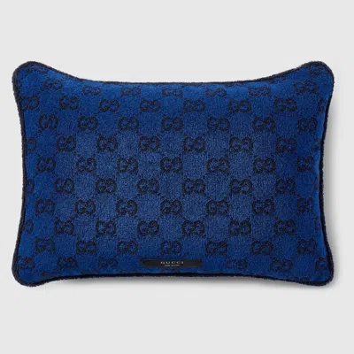 Gucci Gg Cotton Rectangular Cushion In Blue