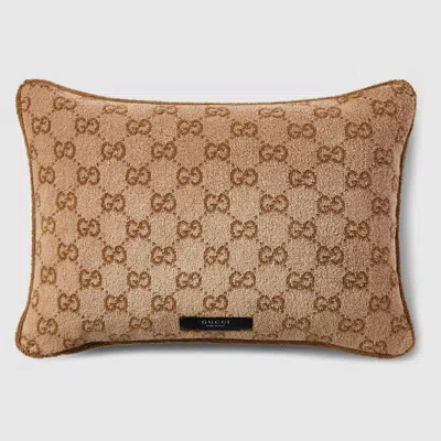 Gucci Gg Cotton Rectangular Cushion In Brown