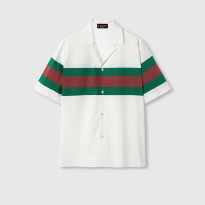 Gucci Gg Cotton Shirt With Web In White,green,red