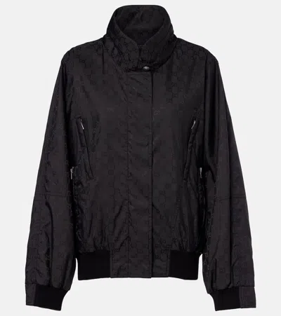 Gucci Gg Nylon Jacket High Neck Buttons In Black