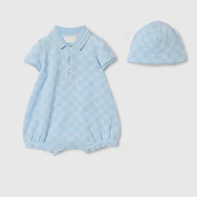 Gucci Babies' Gg Cotton Two-piece Gift Set In Blue