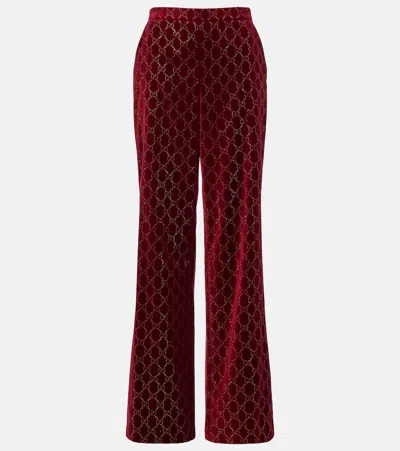 Gucci Gg Cotton Velvet Wide-leg Pants In Red