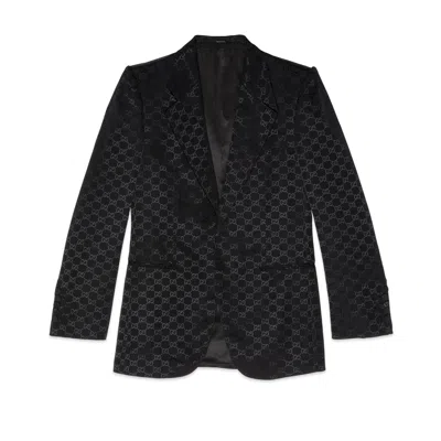 Gucci Gg Cotton Viscose Formal Jacket In Black