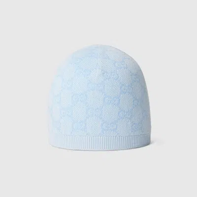 Gucci Babies' Gg Cotton Wool Blend Hat In Blue