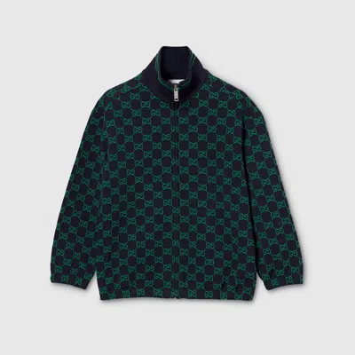 Gucci Kids' Gg Cotton Zip Jacket In Blue