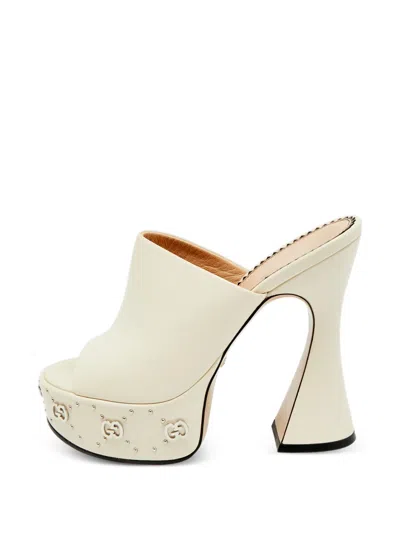 Pre-owned Gucci Gg Cream Platform Leather Sandals In Neutral