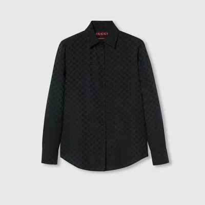 Gucci Gg Crêpe Silk Shirt In Black