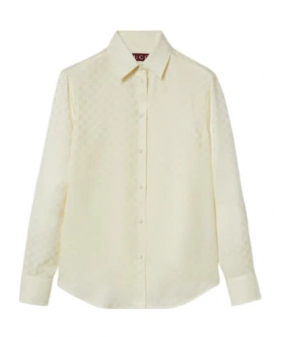 Gucci Gg Crepe Silk Shirt In White