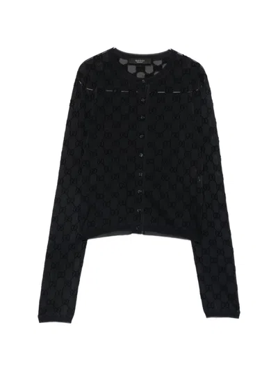Gucci Gg Crewneck Cardigan In Black