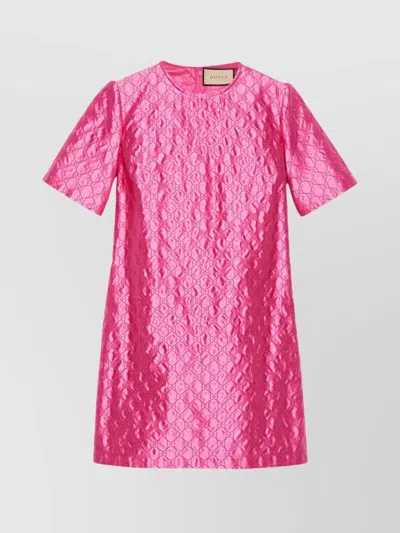 Gucci Gg Crewneck Logo Pattern Mini Dress In Pink