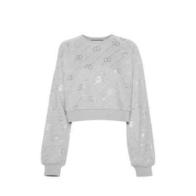 Gucci Gg Cotton Jersey Crop Sweatshirt In Grey