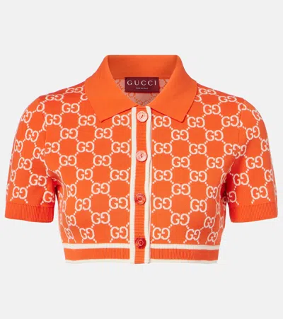 Gucci Gg Cropped Cotton Jacquard Cardigan In Orange