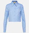Gucci Gg Cropped Cotton Oxford Shirt In Blue