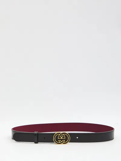 Gucci Interlocking G Reversible Leather Belt In Black