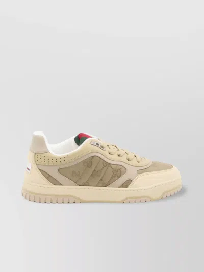 Gucci Gg Cross Web Sneakers In Suede In Neutral