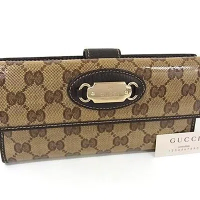 Pre-owned Gucci Gg Crystal Beige Brown Gg Crystal Long Wallet (bi-fold) () In Multi