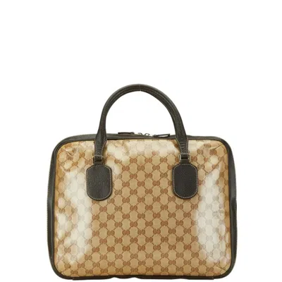 Pre-owned Gucci Gg Crystal Beige Brown Pvc Leather Handbag Tote Bag ()