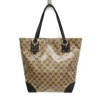 Pre-owned Gucci Gg Crystal Beige Dark Brown Pvc Leather Tote Bag ()
