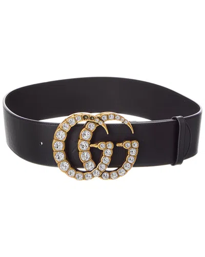 Pre-owned Gucci Gg Crystal Buckle Leather Belt (authentic Pre-loved)