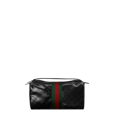 Gucci Gg Crystal-canvas Leather Wash Bag In Black