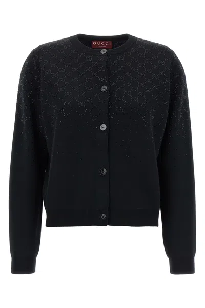 Gucci 'gg' Crystal Cardigan In Black