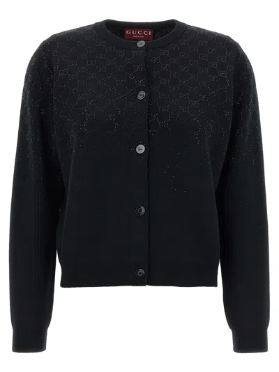 Gucci Gg Crystal Cardigan In Black