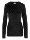 Gucci Crystal Embellished Velvet Long Sleeve Top In Black