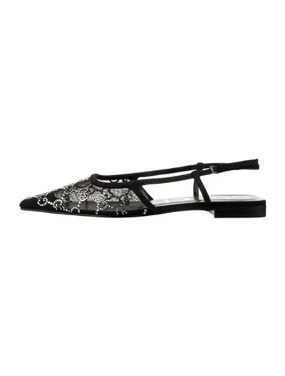 Pre-owned Gucci Gg Crystal Crystal Embellishments Slingback Flats W/ Tags In Black/white