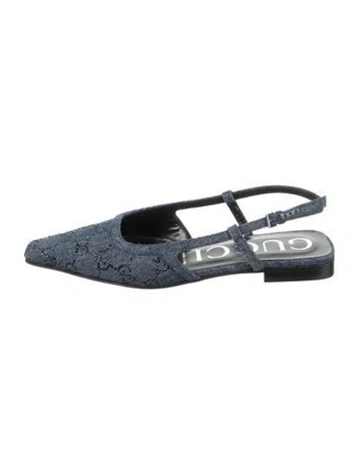 Pre-owned Gucci Gg Crystal Denim Flats W/ Tags In Blue