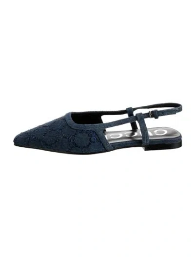 Pre-owned Gucci Gg Crystal Denim Flats W/ Tags In Blue