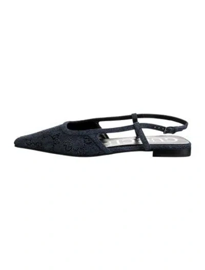 Pre-owned Gucci Gg Crystal Denim Flats W/ Tags In Blue