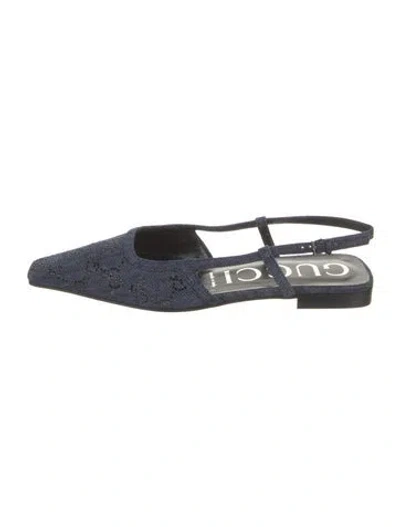 Pre-owned Gucci Gg Crystal Denim Flats W/ Tags In Blue