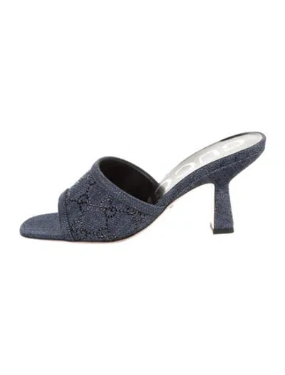 Pre-owned Gucci Gg Crystal Denim Slides W/ Tags In Blue