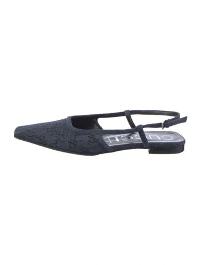 Pre-owned Gucci Gg Crystal Denim Slingback Flats In Blue