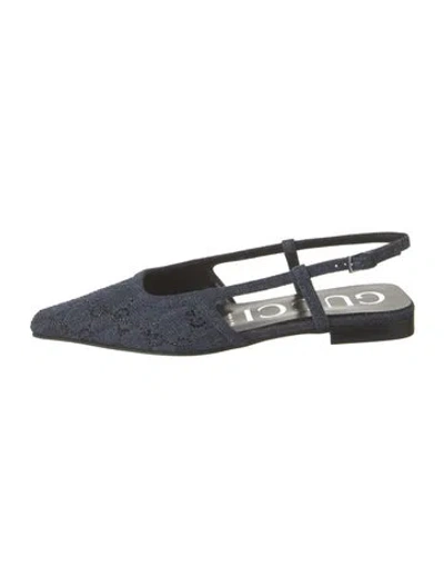 Pre-owned Gucci Gg Crystal Denim Slingback Flats In Blue