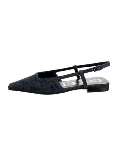 Pre-owned Gucci Gg Crystal Denim Slingback Flats W/ Tags In Blue
